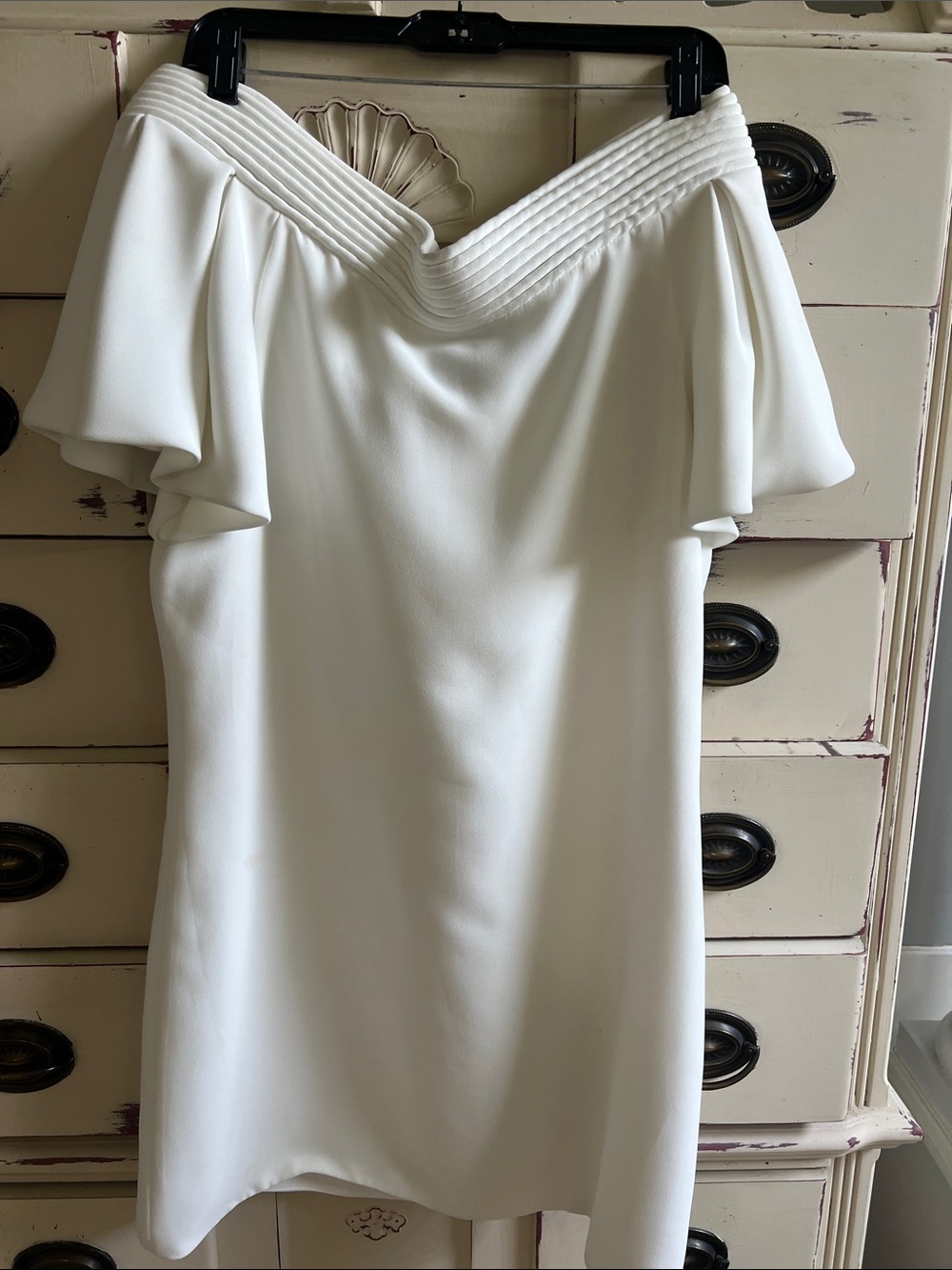 Brandon Maxwell White Off-the-Shoulder V-Neck Dress